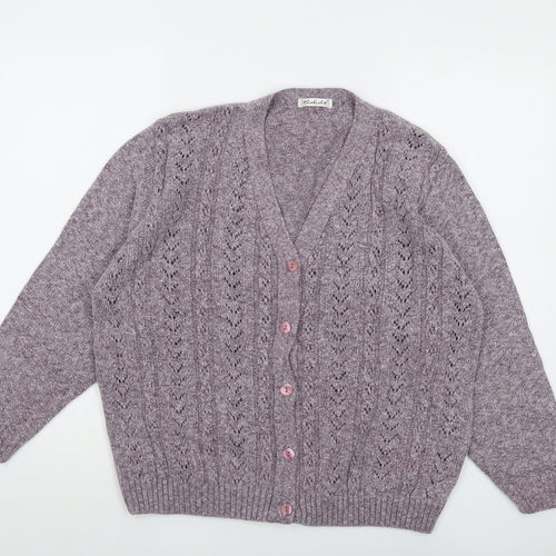 Berkertex Womens Purple V-Neck Acrylic Cardigan Jumper Size 14