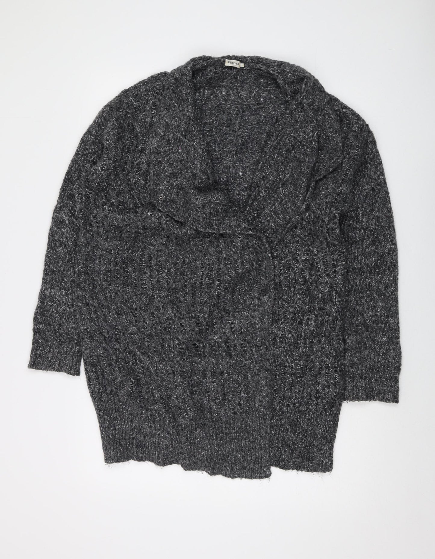 Fillipa K Womens Grey V-Neck Nylon Cardigan Jumper Size S