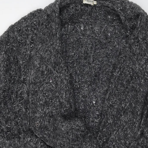 Fillipa K Womens Grey V-Neck Nylon Cardigan Jumper Size S