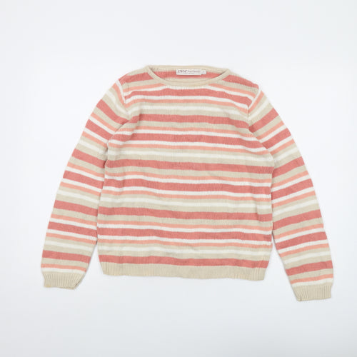 EWM Womens Multicoloured Crew Neck Striped Cotton Pullover Jumper Size 10
