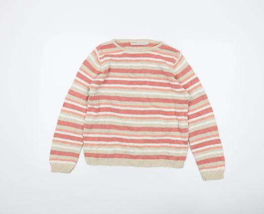 EWM Womens Multicoloured Crew Neck Striped Cotton Pullover Jumper Size 10