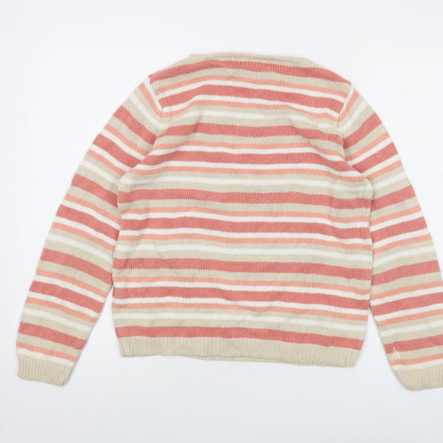 EWM Womens Multicoloured Crew Neck Striped Cotton Pullover Jumper Size 10