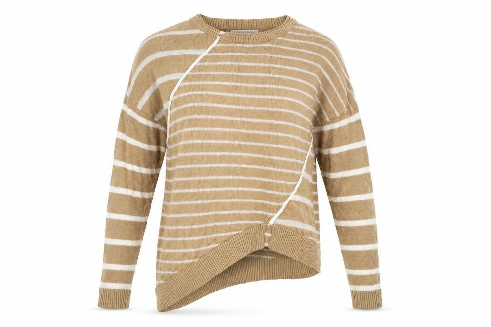 Maison de Nimes Womens Beige Round Neck Striped Viscose Pullover Jumper Size XS