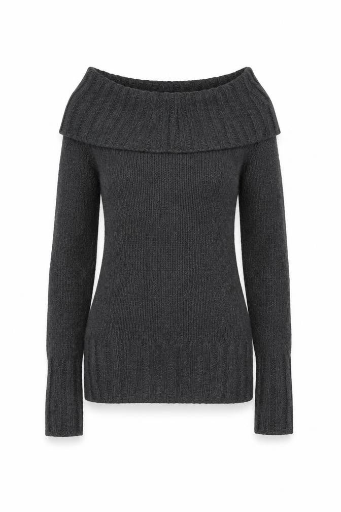 Front view of Lee Cooper women’s grey roll neck acrylic jumper, size UK 8