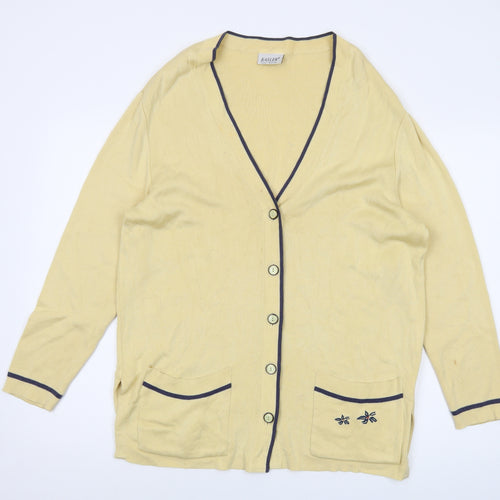Basler Womens Yellow V-Neck Cotton Cardigan Jumper Size 12