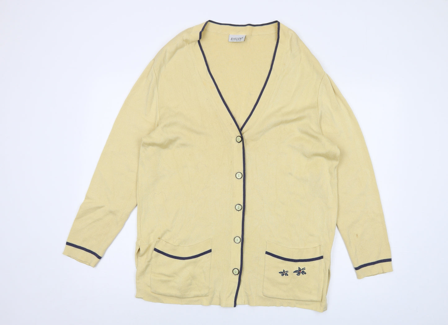 Basler Womens Yellow V-Neck Cotton Cardigan Jumper Size 12