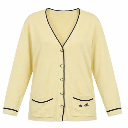Basler Womens Yellow V-Neck Cotton Cardigan Jumper Size 12