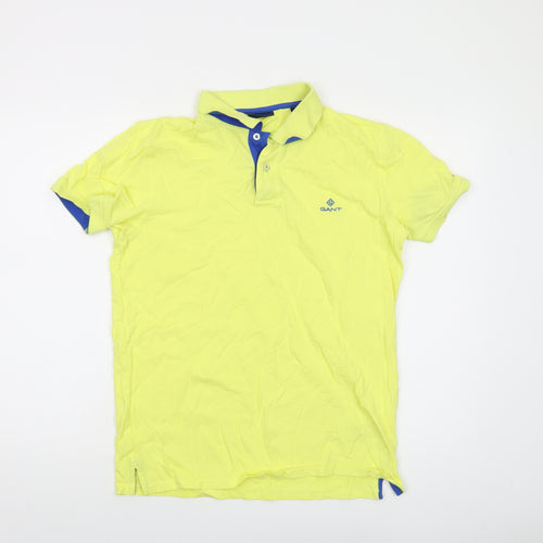 GANT Mens Yellow Cotton Polo Size M Collared Button