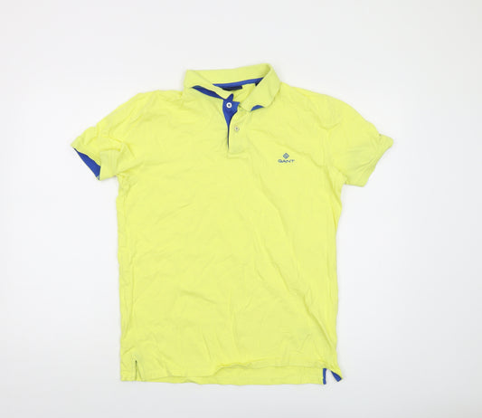 GANT Mens Yellow Cotton Polo Size M Collared Button