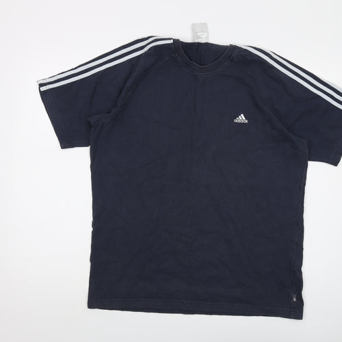 adidas Mens Blue Cotton T-Shirt Size L Crew Neck
