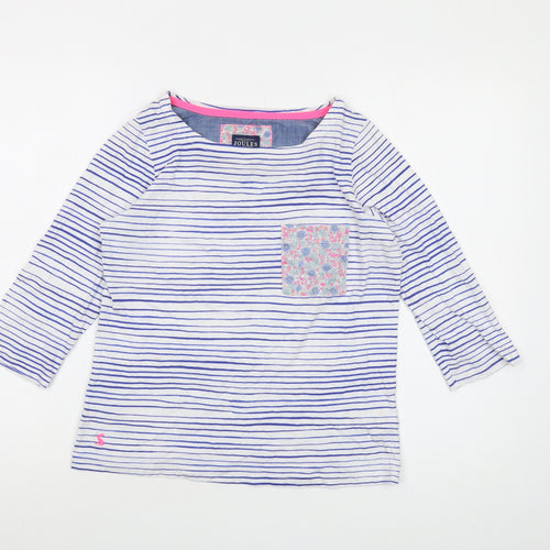 Joules Womens Blue Striped Cotton Basic T-Shirt Size 8 Round Neck