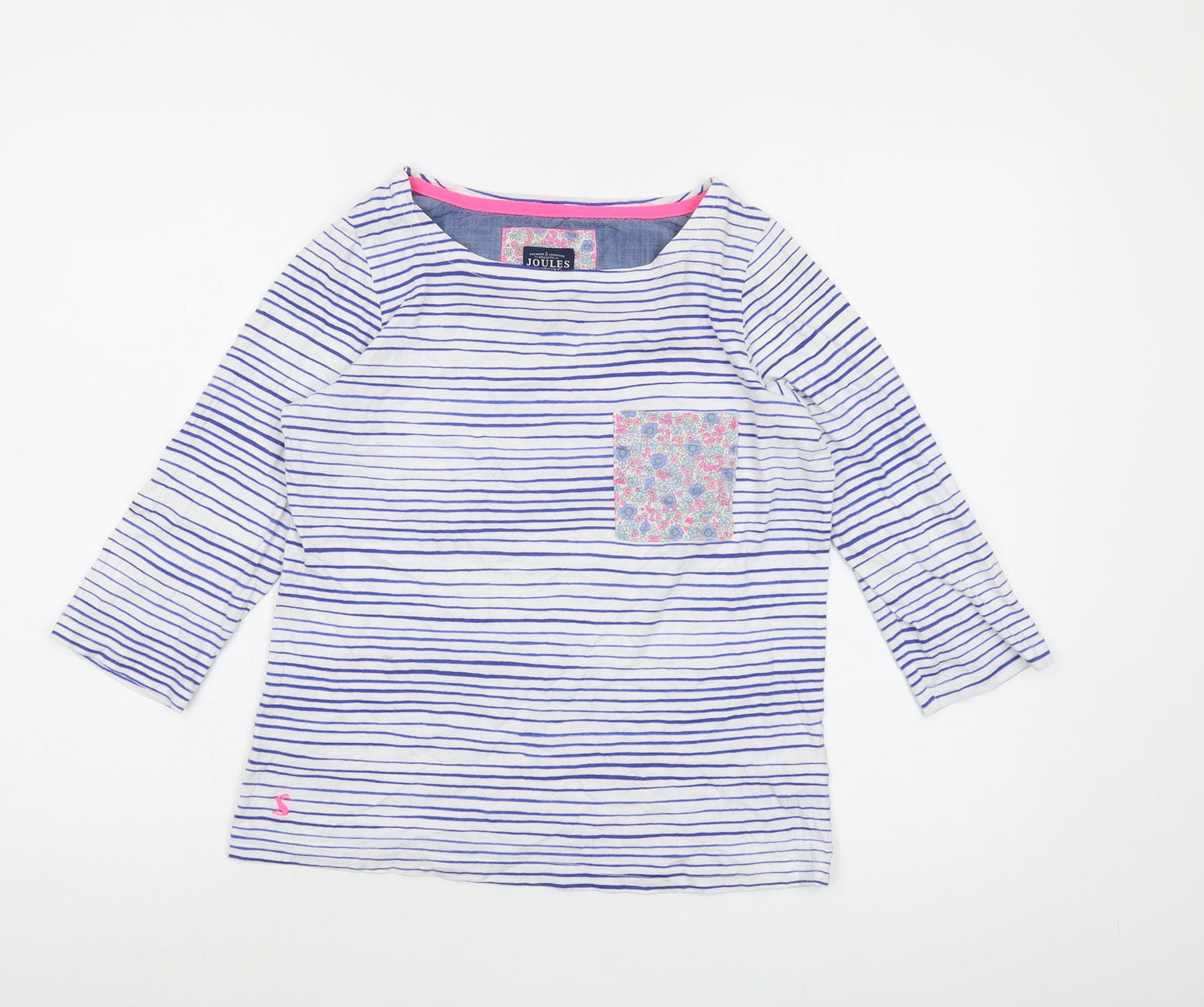 Joules Womens Blue Striped Cotton Basic T-Shirt Size 8 Round Neck