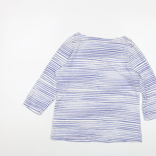 Joules Womens Blue Striped Cotton Basic T-Shirt Size 8 Round Neck