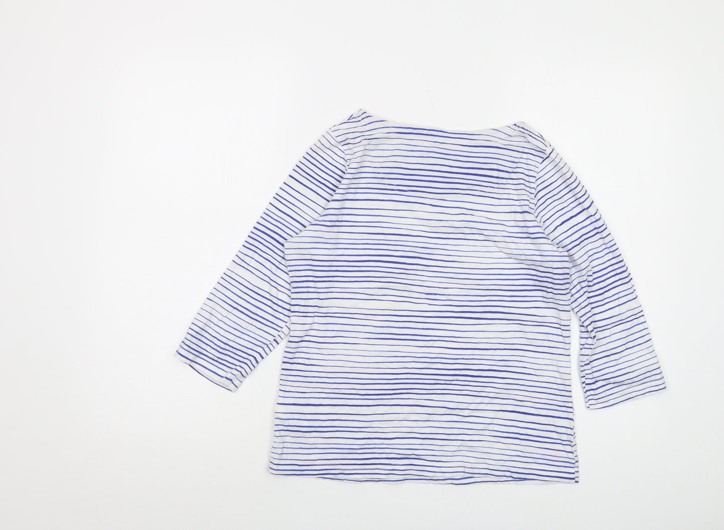 Joules Womens Blue Striped Cotton Basic T-Shirt Size 8 Round Neck