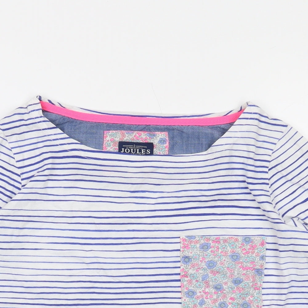 Joules Womens Blue Striped Cotton Basic T-Shirt Size 8 Round Neck