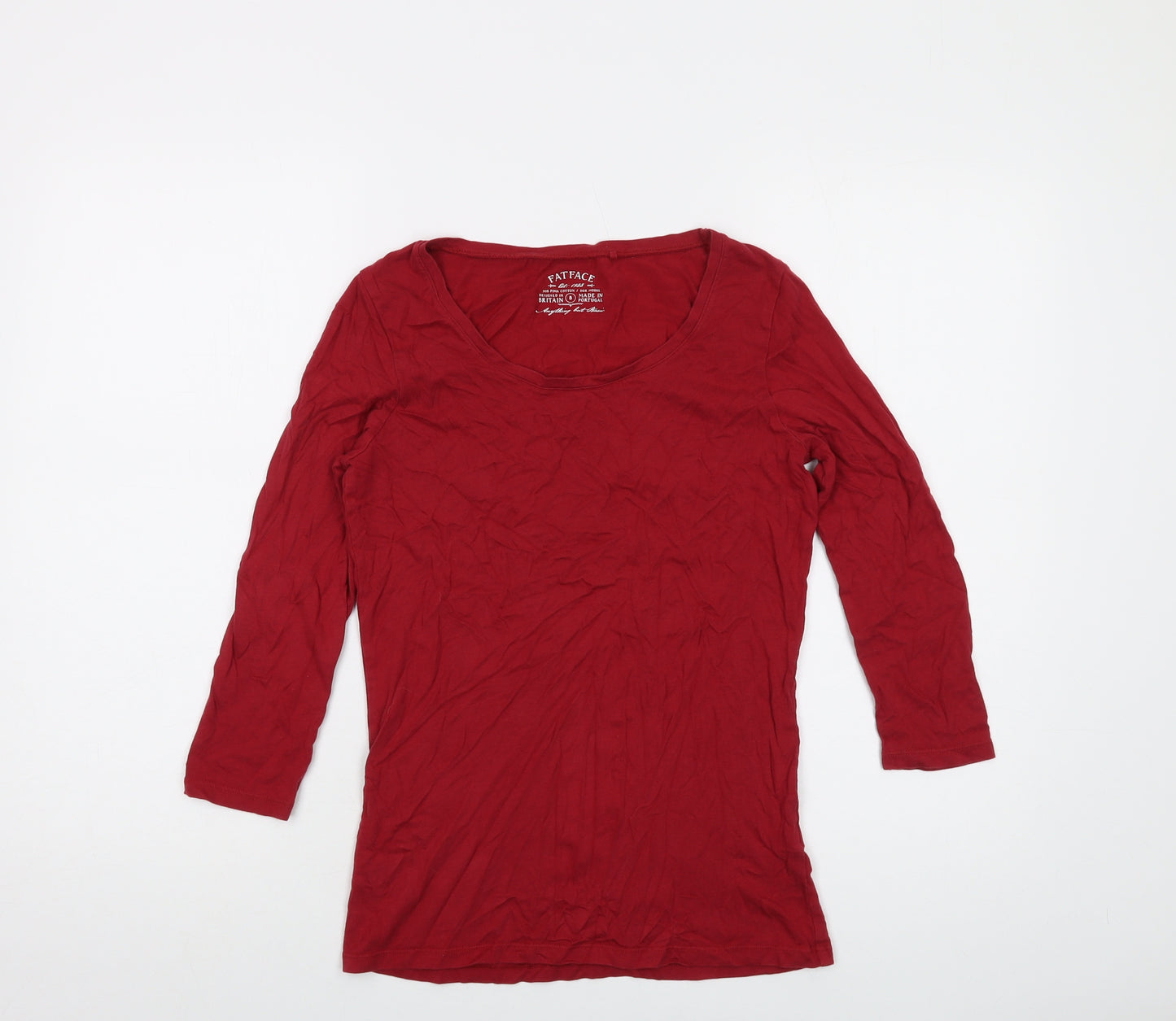 Fat Face Womens Red Cotton Basic T-Shirt Size 8 Round Neck