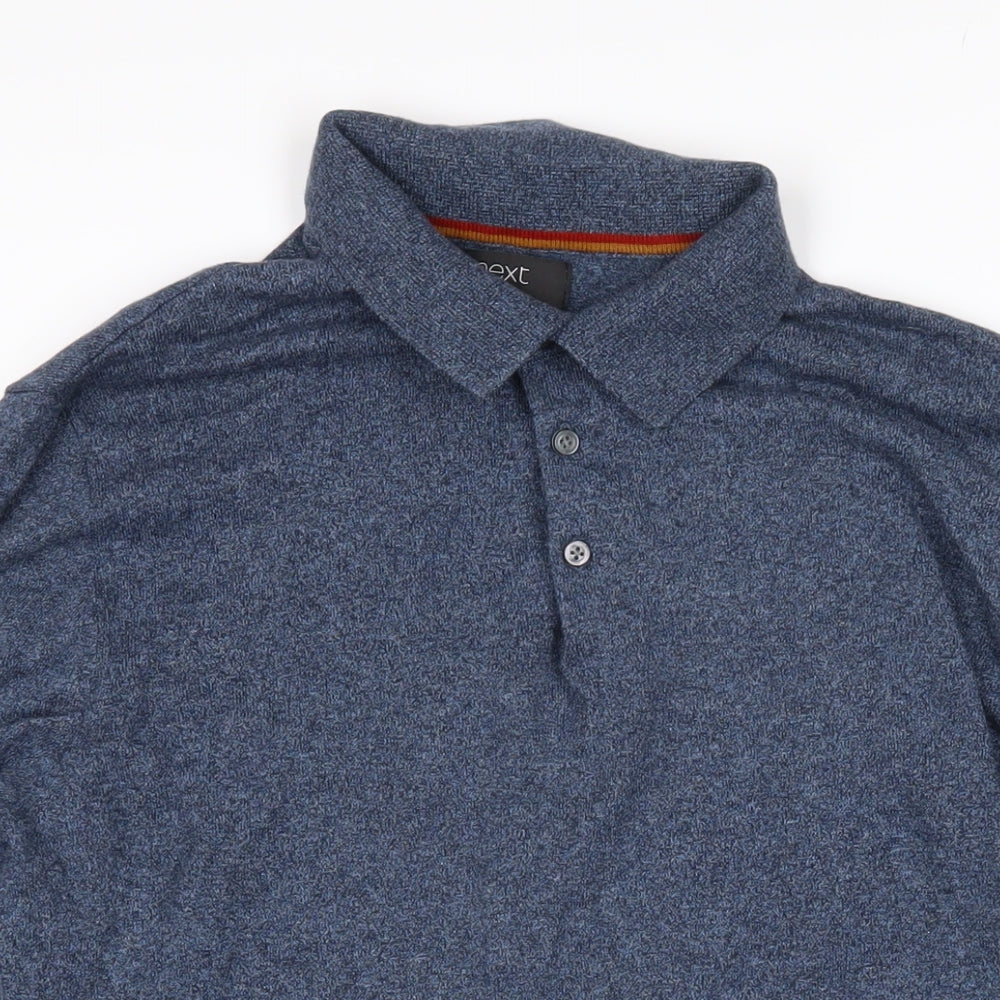 NEXT Mens Blue Cotton Polo Size M Collared Button