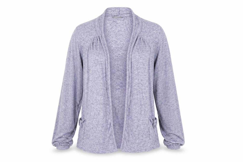 Front view of Marks & Spencer women’s blue polyester wrap t-shirt, size UK 10, v-neck