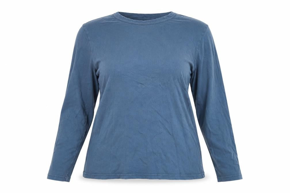 Front view of COS women’s blue 100% cotton pullover sweatshirt, size L, pullover