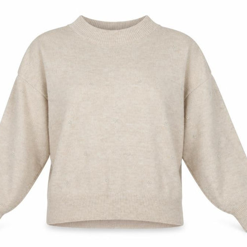 H&M Womens Beige Mock Neck Acrylic Pullover Jumper Size S - Beaded pearl decoration