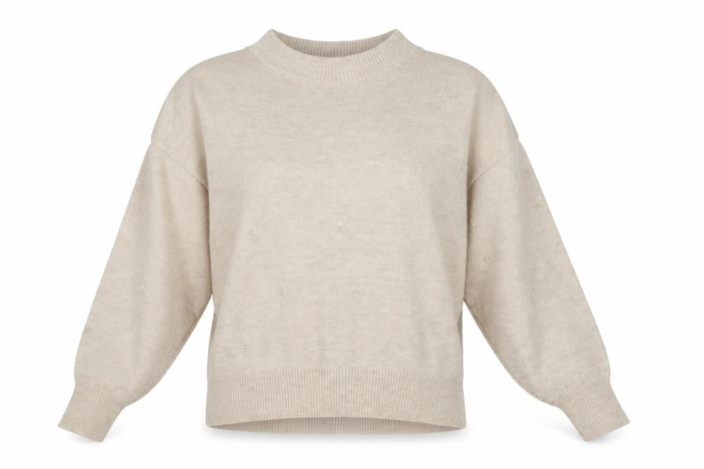 H&M Womens Beige Mock Neck Acrylic Pullover Jumper Size S - Beaded pearl decoration