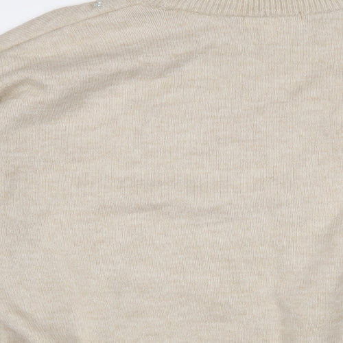 H&M Womens Beige Mock Neck Acrylic Pullover Jumper Size S - Beaded pearl decoration