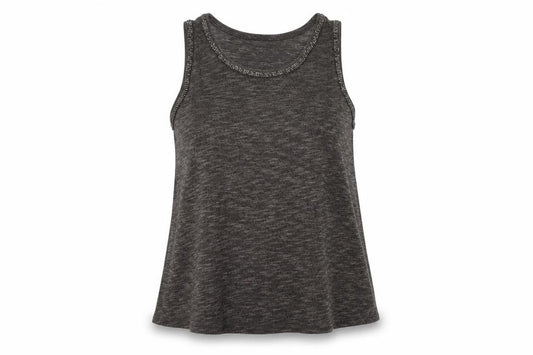 Front view of Next women’s grey polyester tunic tank, size UK 18, boat neck - beaded detail
