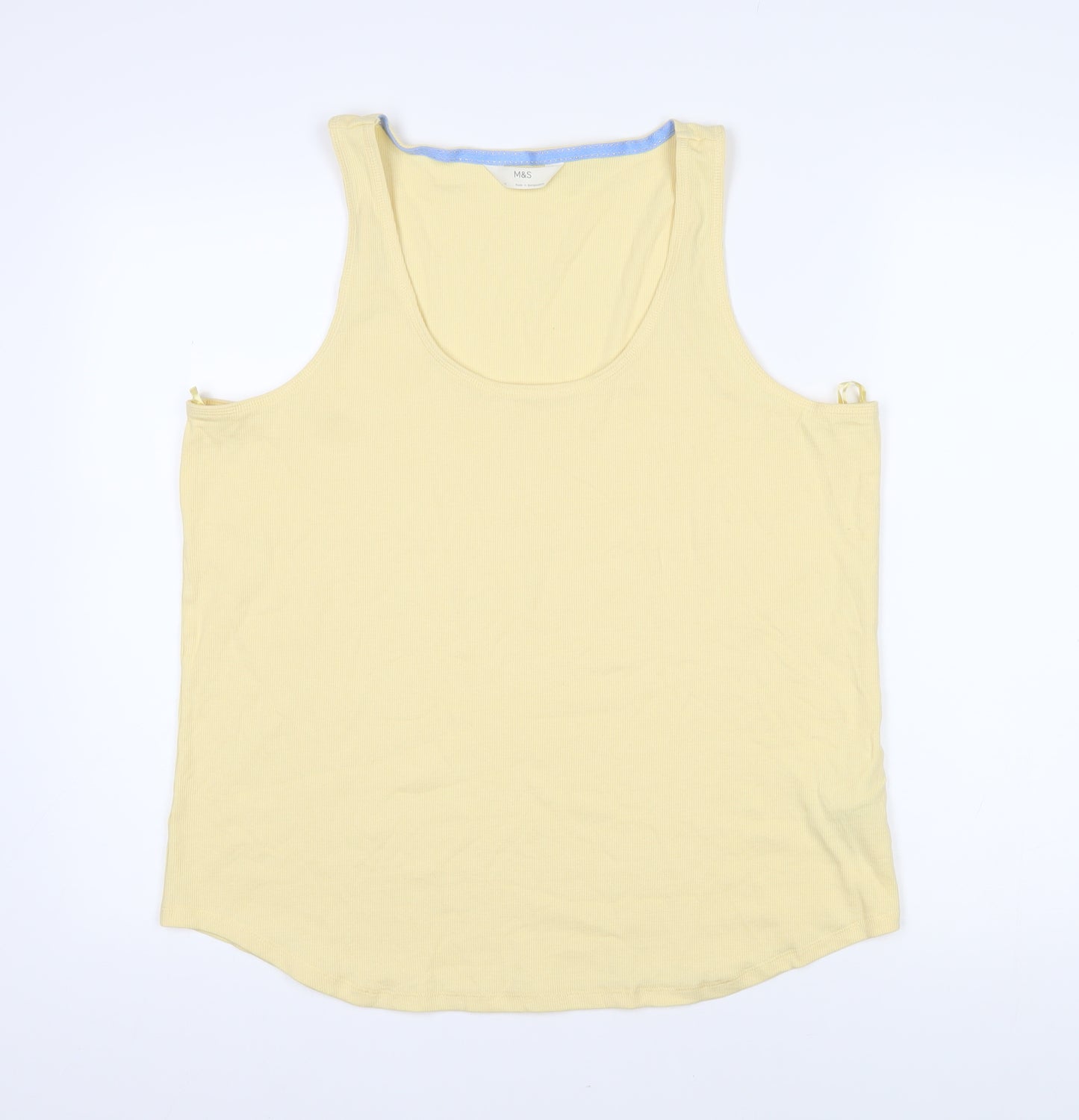 Marks and Spencer Womens Yellow Solid Cotton Top Pyjama Top Size 22