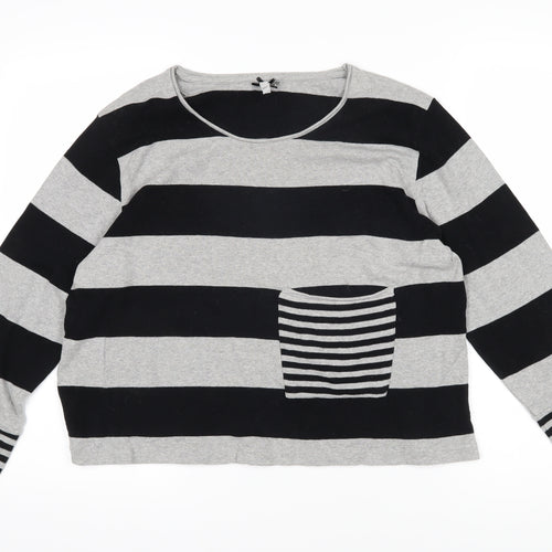 NEXT Womens Black Striped 100% Cotton Top Pyjama Top Size 18