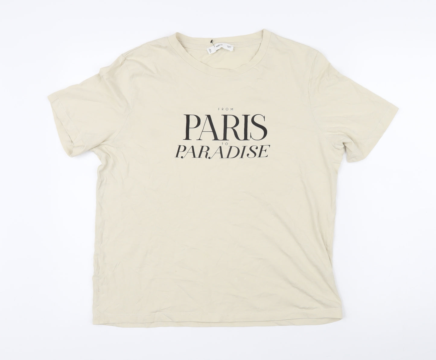 MNG Womens Beige 100% Cotton Basic T-Shirt Size L Scoop Neck - From Paris to paradise