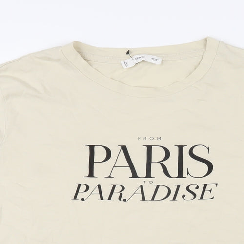 MNG Womens Beige 100% Cotton Basic T-Shirt Size L Scoop Neck - From Paris to paradise