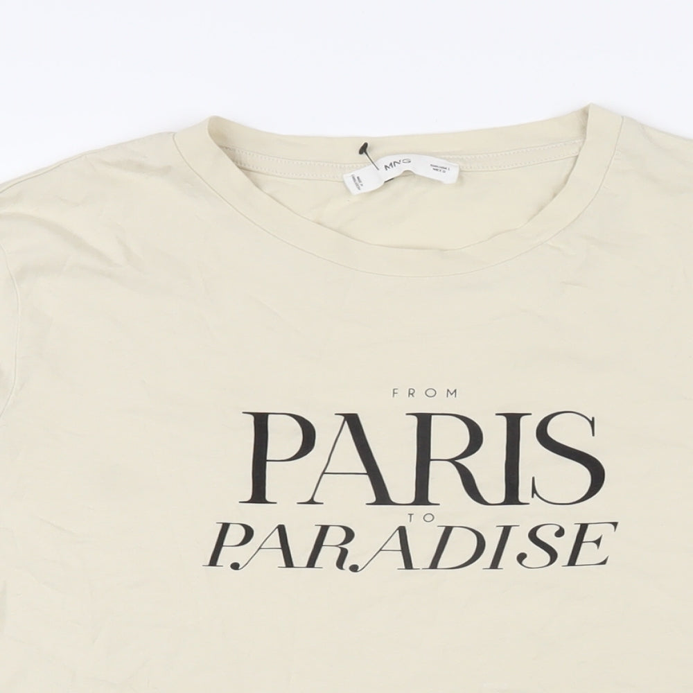 MNG Womens Beige 100% Cotton Basic T-Shirt Size L Scoop Neck - From Paris to paradise