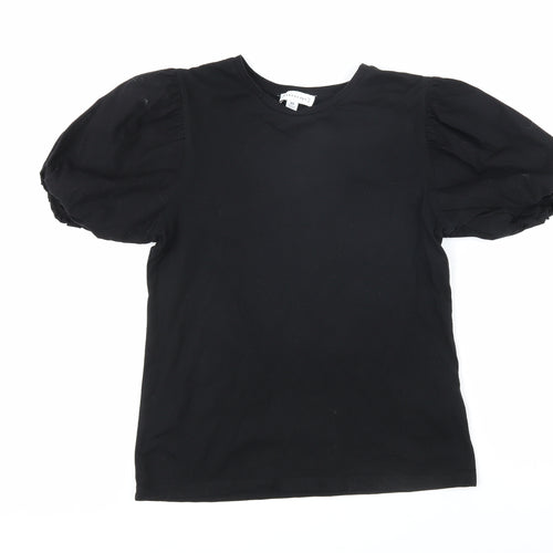 Warehouse Womens Black Cotton Basic T-Shirt Size 10 Round Neck