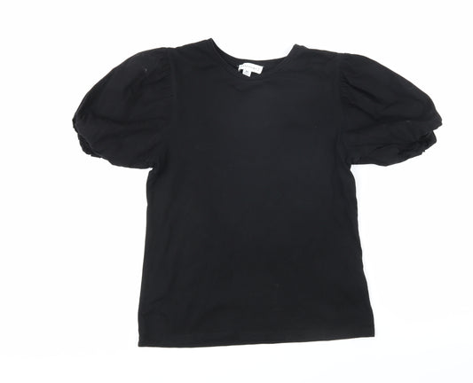 Warehouse Womens Black Cotton Basic T-Shirt Size 10 Round Neck