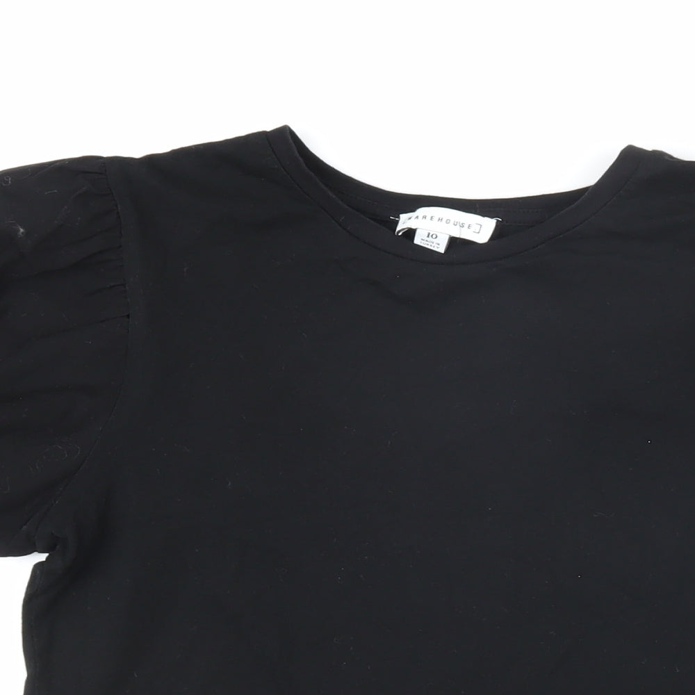 Warehouse Womens Black Cotton Basic T-Shirt Size 10 Round Neck