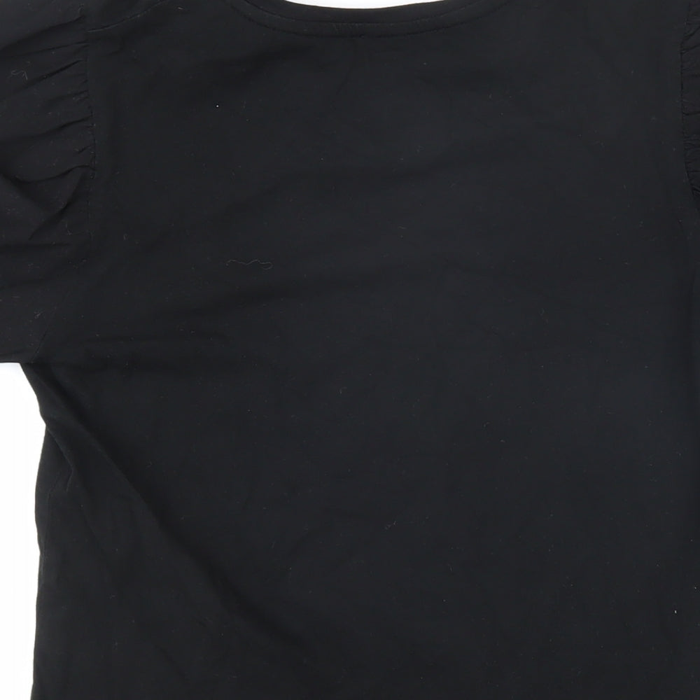 Warehouse Womens Black Cotton Basic T-Shirt Size 10 Round Neck