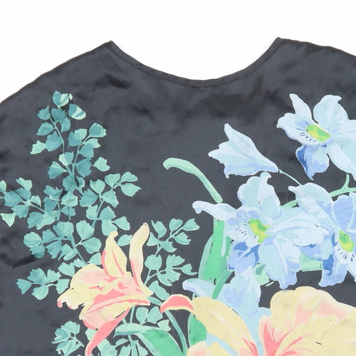 Wallis Womens Black Floral Polyester Tunic Blouse Size M Round Neck