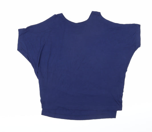 New Look Womens Blue Viscose Basic T-Shirt Size 10 Round Neck - Cold Shoulder