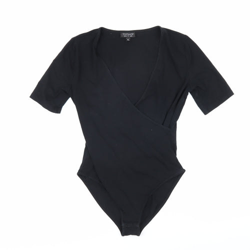 Topshop Womens Black Cotton Bodysuit One-Piece Size 10 Snap