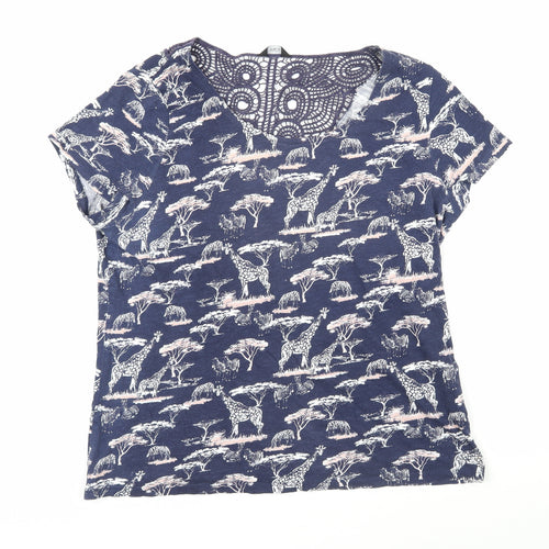 M&Co Womens Blue Geometric 100% Cotton Tunic T-Shirt Size 16 Scoop Neck - Giraffes and zebras