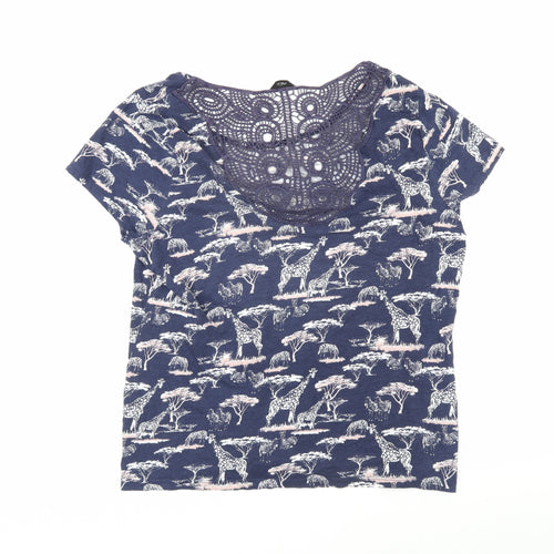 M&Co Womens Blue Geometric 100% Cotton Tunic T-Shirt Size 16 Scoop Neck - Giraffes and zebras