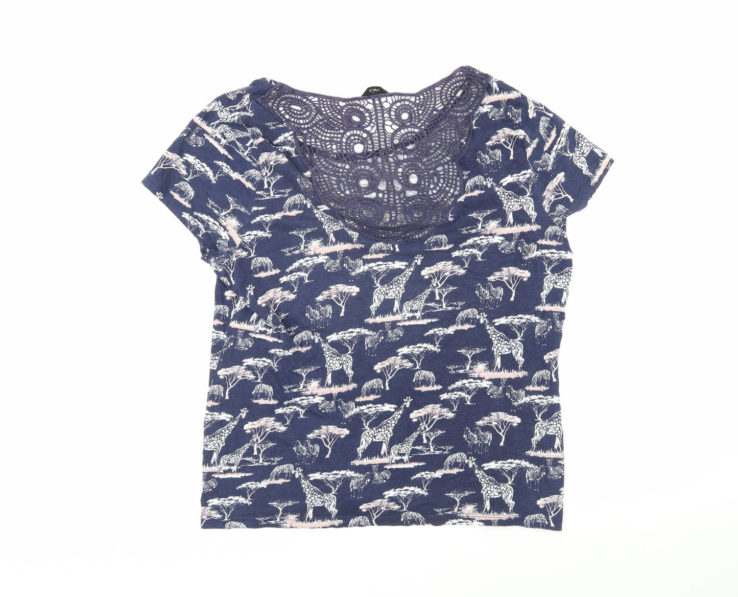 M&Co Womens Blue Geometric 100% Cotton Tunic T-Shirt Size 16 Scoop Neck - Giraffes and zebras