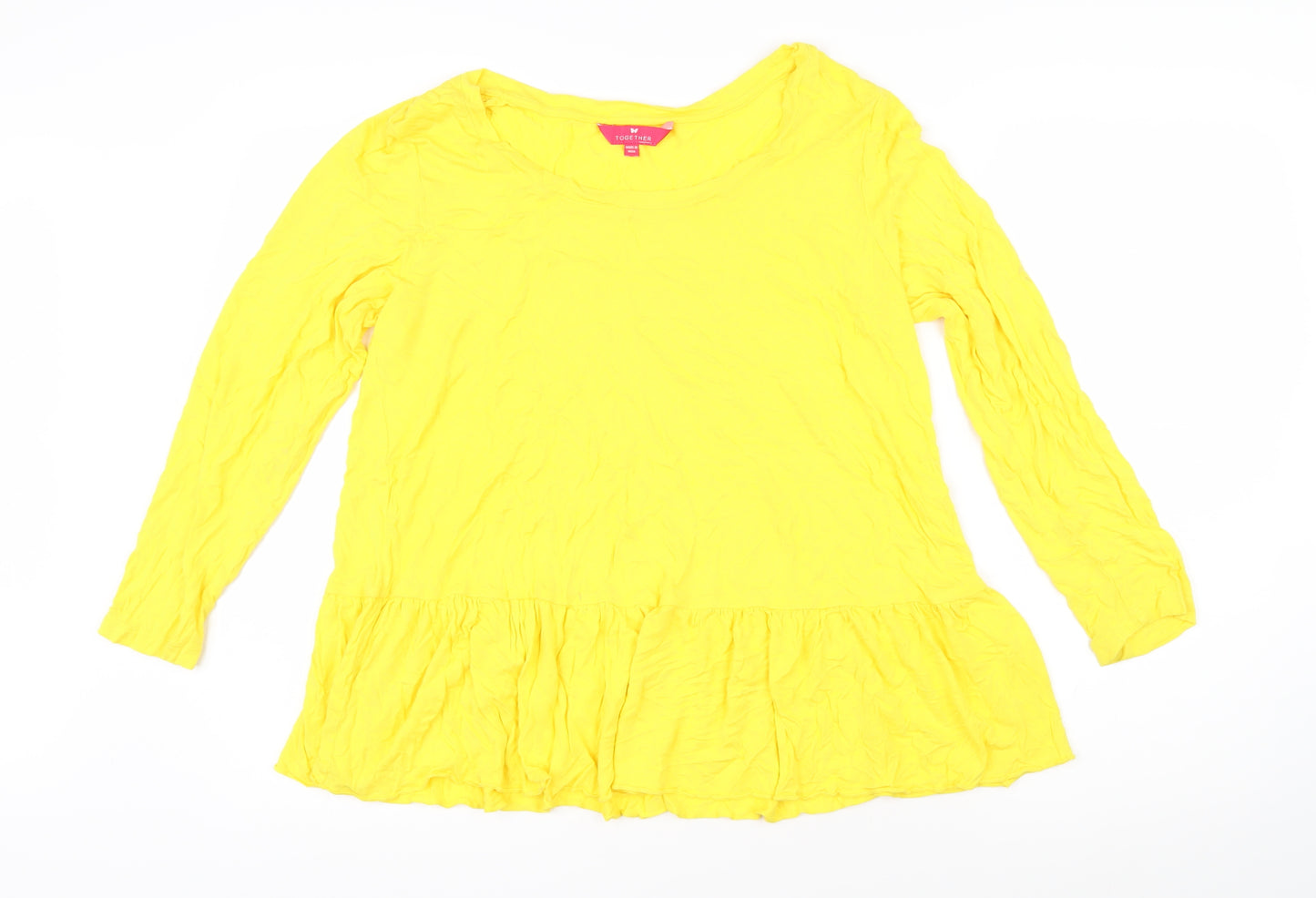 Together Womens Yellow Viscose Tunic T-Shirt Size 14 Boat Neck