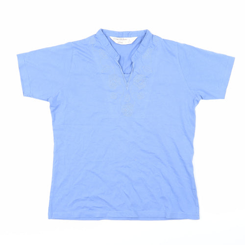 EWM Womens Blue Cotton Basic T-Shirt Size S V-Neck