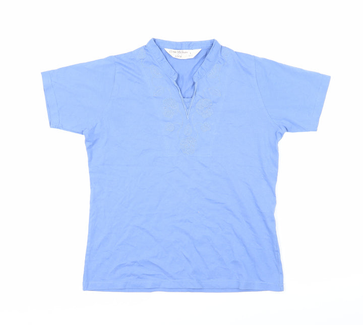 EWM Womens Blue Cotton Basic T-Shirt Size S V-Neck