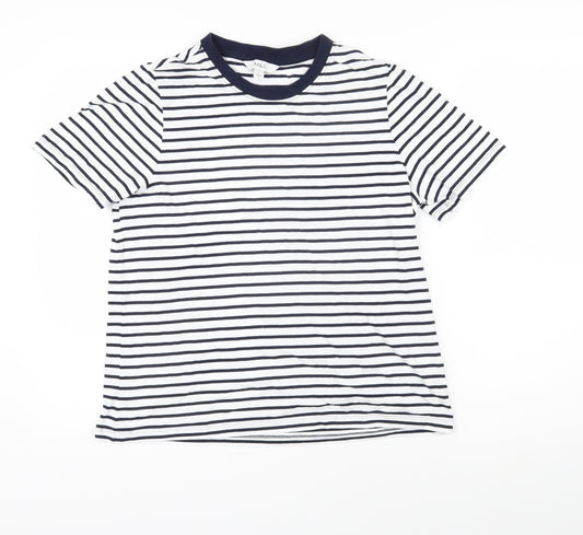 Marks and Spencer Womens Blue Striped 100% Cotton Basic T-Shirt Size 14 Round Neck