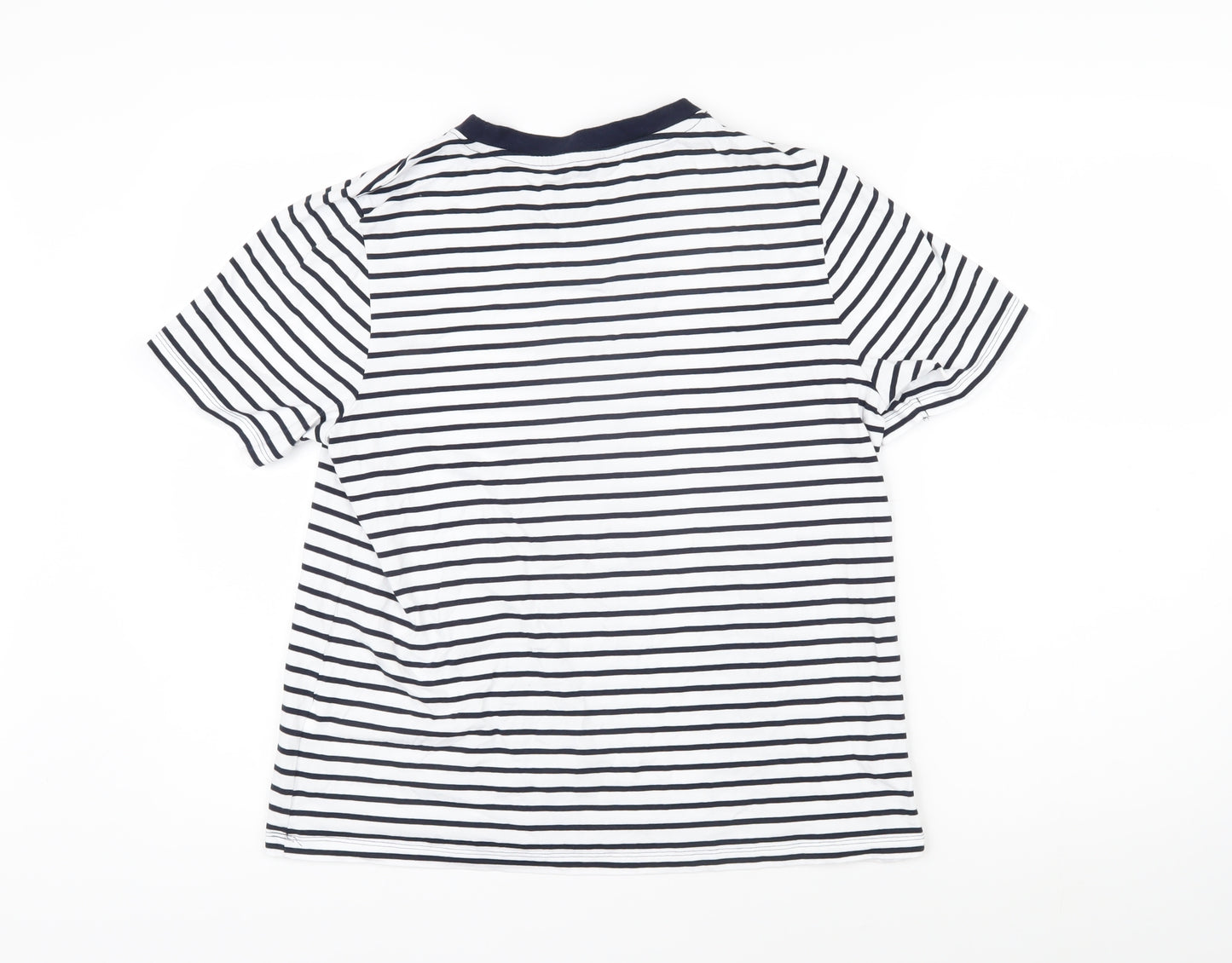 Marks and Spencer Womens Blue Striped 100% Cotton Basic T-Shirt Size 14 Round Neck