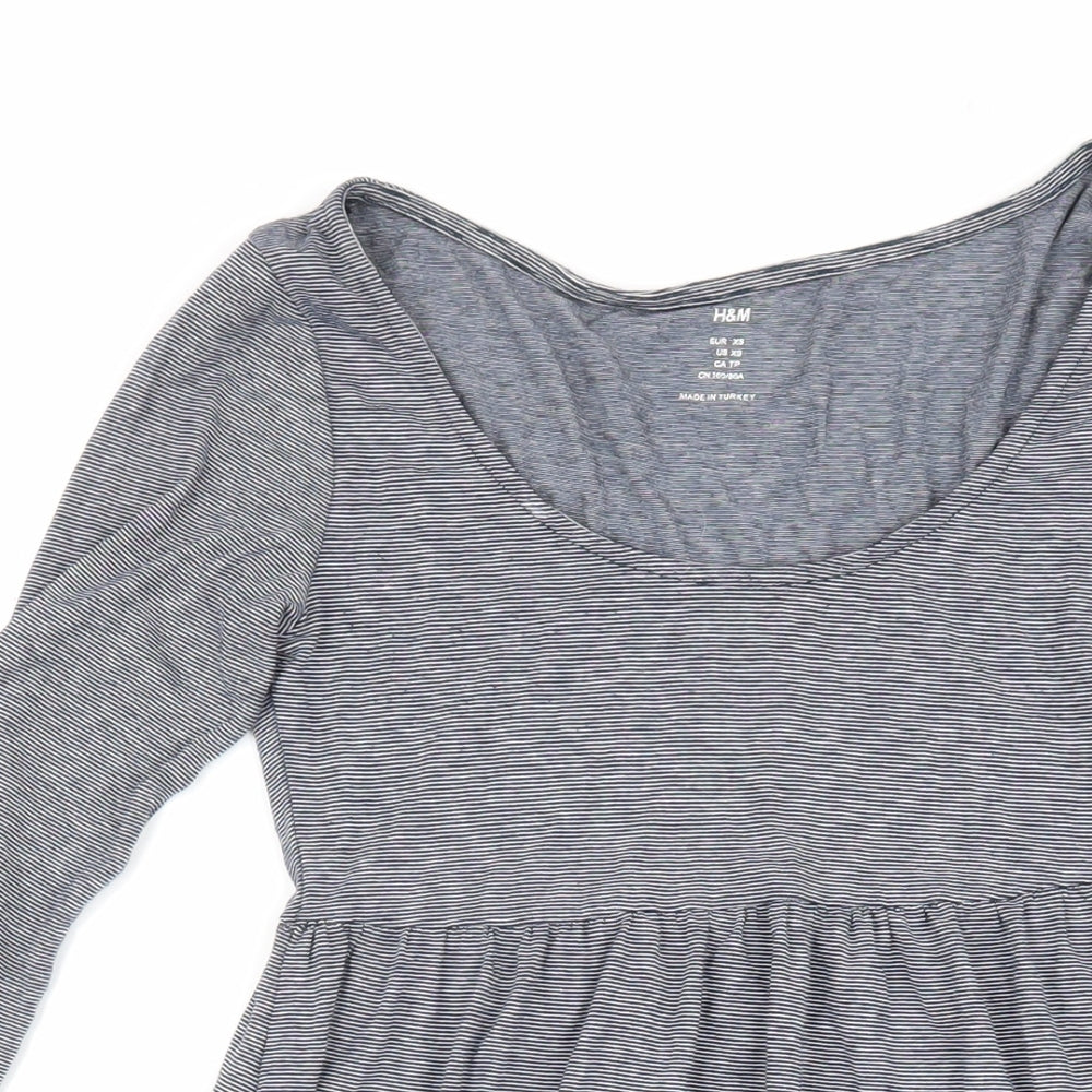 H&M Womens Blue Striped Viscose A-Line Size XS Scoop Neck Pullover