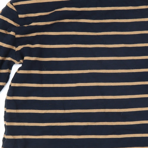 Marks and Spencer Womens Blue Striped 100% Cotton Basic T-Shirt Size 12 Boat Neck