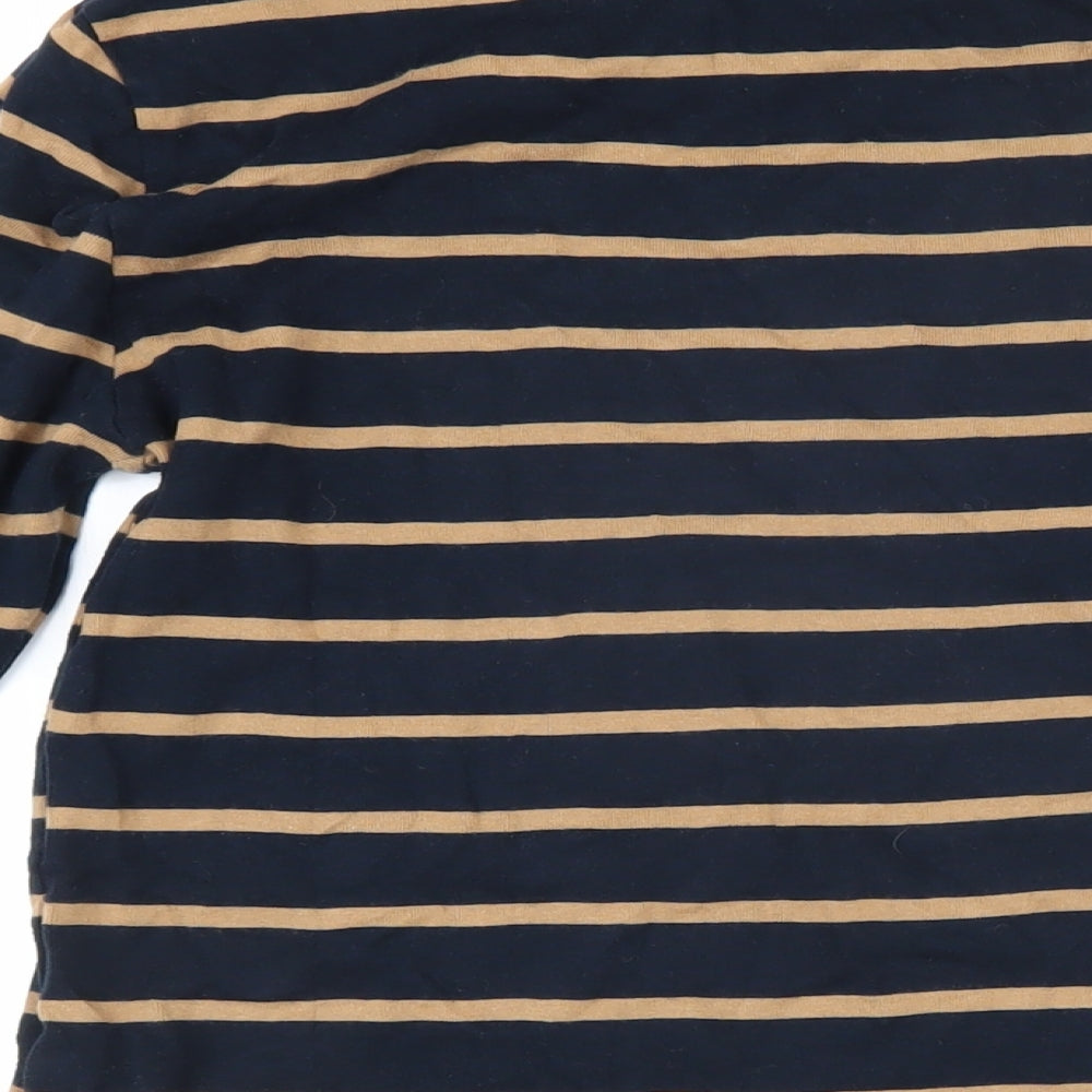 Marks and Spencer Womens Blue Striped 100% Cotton Basic T-Shirt Size 12 Boat Neck